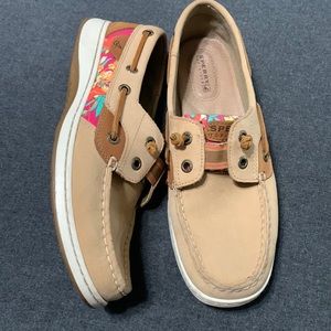 Sperry leather top sider - Tan w/Tropical print - Size 7.5
